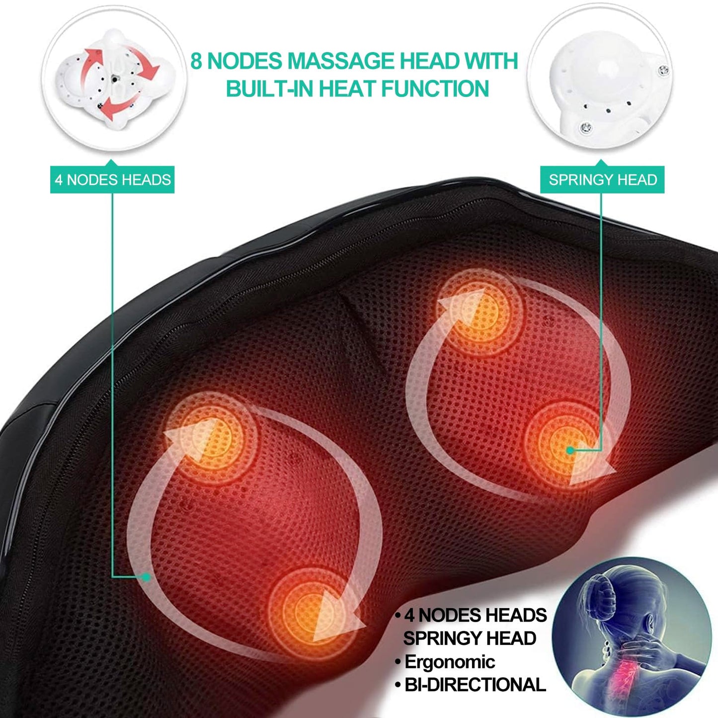 Medcursor Neck Massager, Portable Electric Shiatsu Back Massage Device with Heat, Deep Tissue 3D Kneading Pillow for Muscle Pain Relief (No Battery)
