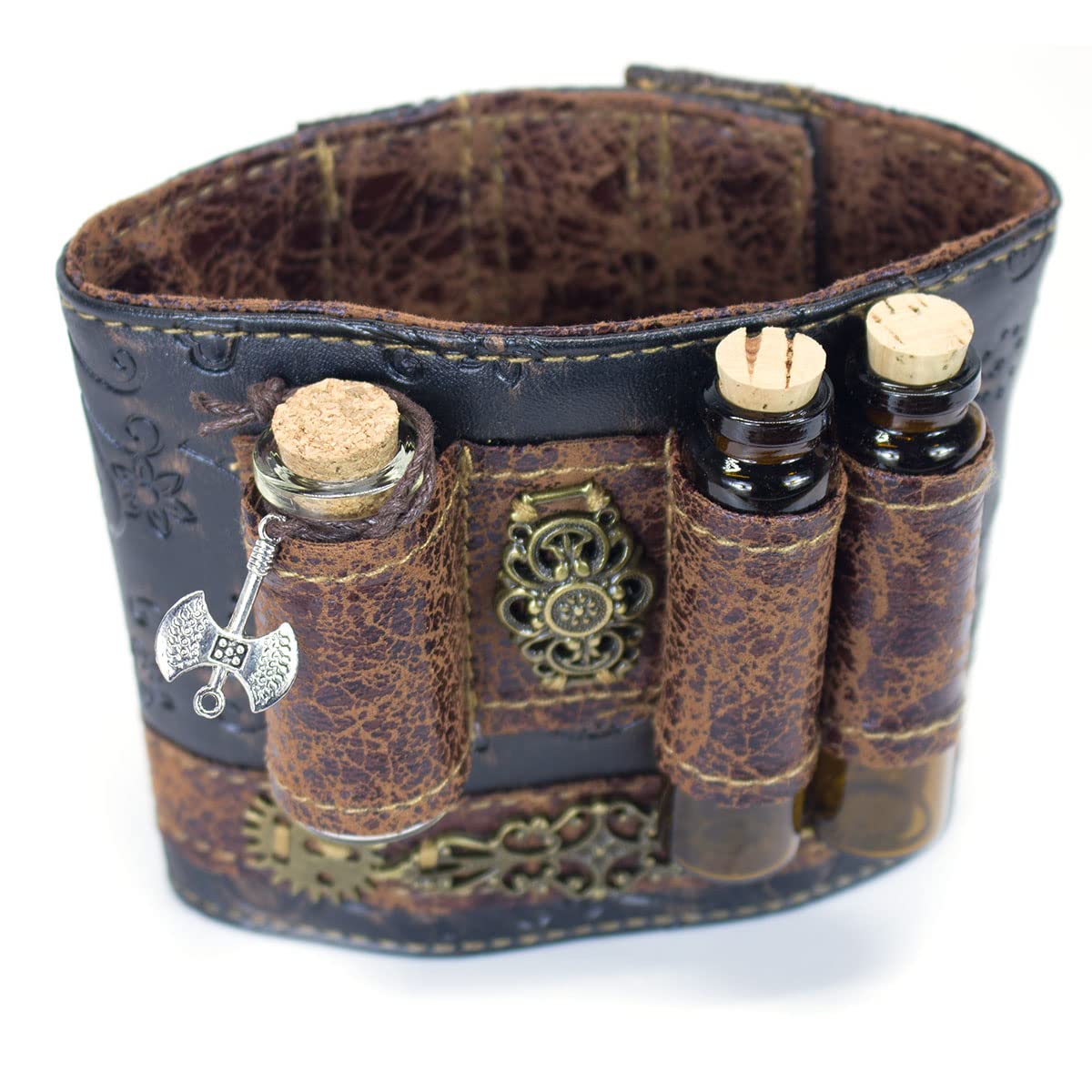 SUMGOGO Arm Bracer Cuff Armband Wrist Guard Armor Medieval Witch Wizard Magic Cork Potion Bottle Lolita Cosplay LARP Costume Accessory Decor (Coffee)