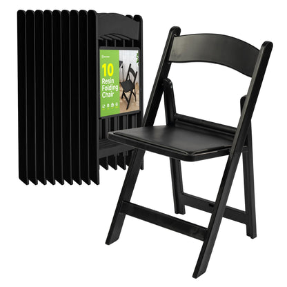 Real Relax Black Resin Folding Chairs with Cushion - Comfortable Foldable Plastic Chair - Stackable Chairs with Padded Seats - Indoor/Outdoor Chairs for Events, 600lbs Capacity(10 Pack)