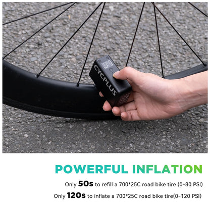 CYCPLUS AS2 PRO Tiny Bicycle Pump with Gauge, Max 120 PSI Electric Mini Pump, Auto Stop, with Presta and Schrader Valve for E-Bike, MTB, and Road Bike (2025 Updated Version)