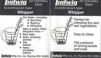 Ludwig Scandinavian-Type Whipper Small Whisk Mixer (Mini Whipper) 100% Made in the USA