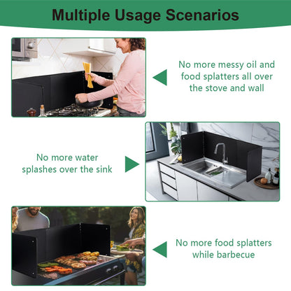 Black Large 4 Sided Splatter Guard for Frying Stove Top,Oil Splash Guard Cooking for Stove,Non Stick Foldable Splatter Screen for Stove Top
