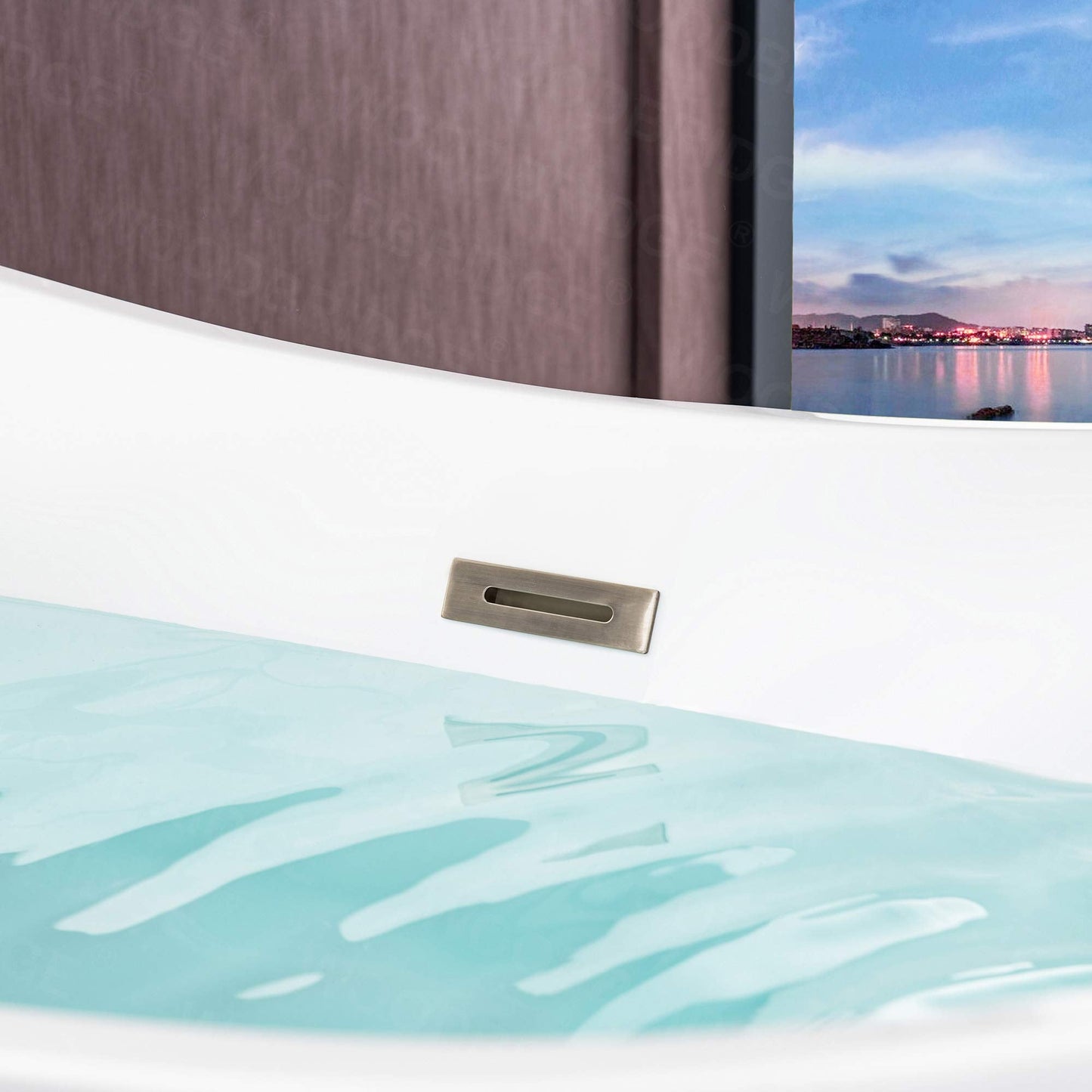 WOODBRIDGE 67" Acrylic Freestanding Bathtub Contemporary Soaking Tub, White Acrylic (Brushed Nickel Drain/Overflow) with Pillow