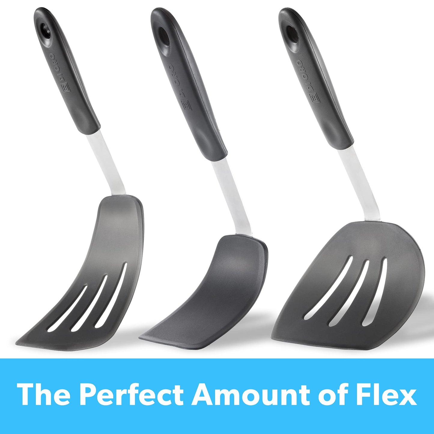 DI ORO - Chef Series FLEX Silicone Spatula 600ºF Heat-Resistant Flexible Silicone Rubber Turner Spatulas (3-Piece Set)