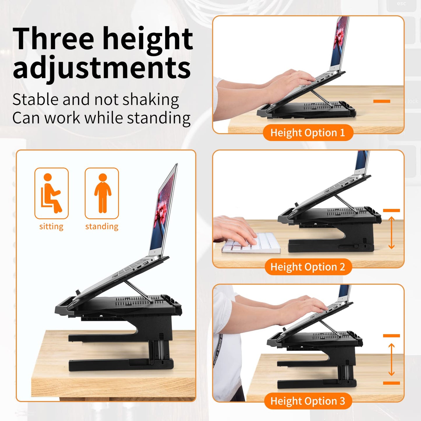 OImaster Laptop Stand for Desk, Phone Stand, Extended Laptops Riser, Elevator, 3 Height Adjustable, Rotatable Base, 10-17 Inches