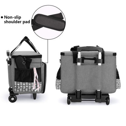 Yarwo Upgraded Rolling Sewing Machine Carrying Case, Detachable Trolley Tote Bag with Removable Bottom Board and Thickened Trailer Leg for Most Standard Sewing Machine and Accessories, Gray with Arrow