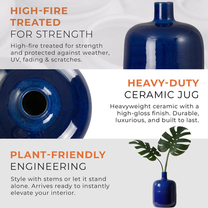 Emissary - Round Jug Vase, Blue 13x18 H