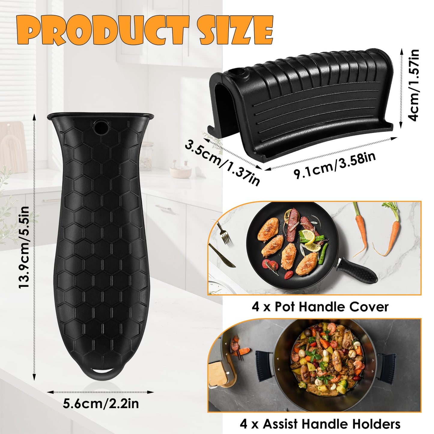 Enjamyo 8 Pack Silicone Hot Handle Holders, Cover Cast Iron Handle Cover, Heat Resistant Assist Pan Handle Sleeve for Frying Pan, Non-Slip Pot Holder Sleeve, Potholder for Cast Iron Skillets(Black)