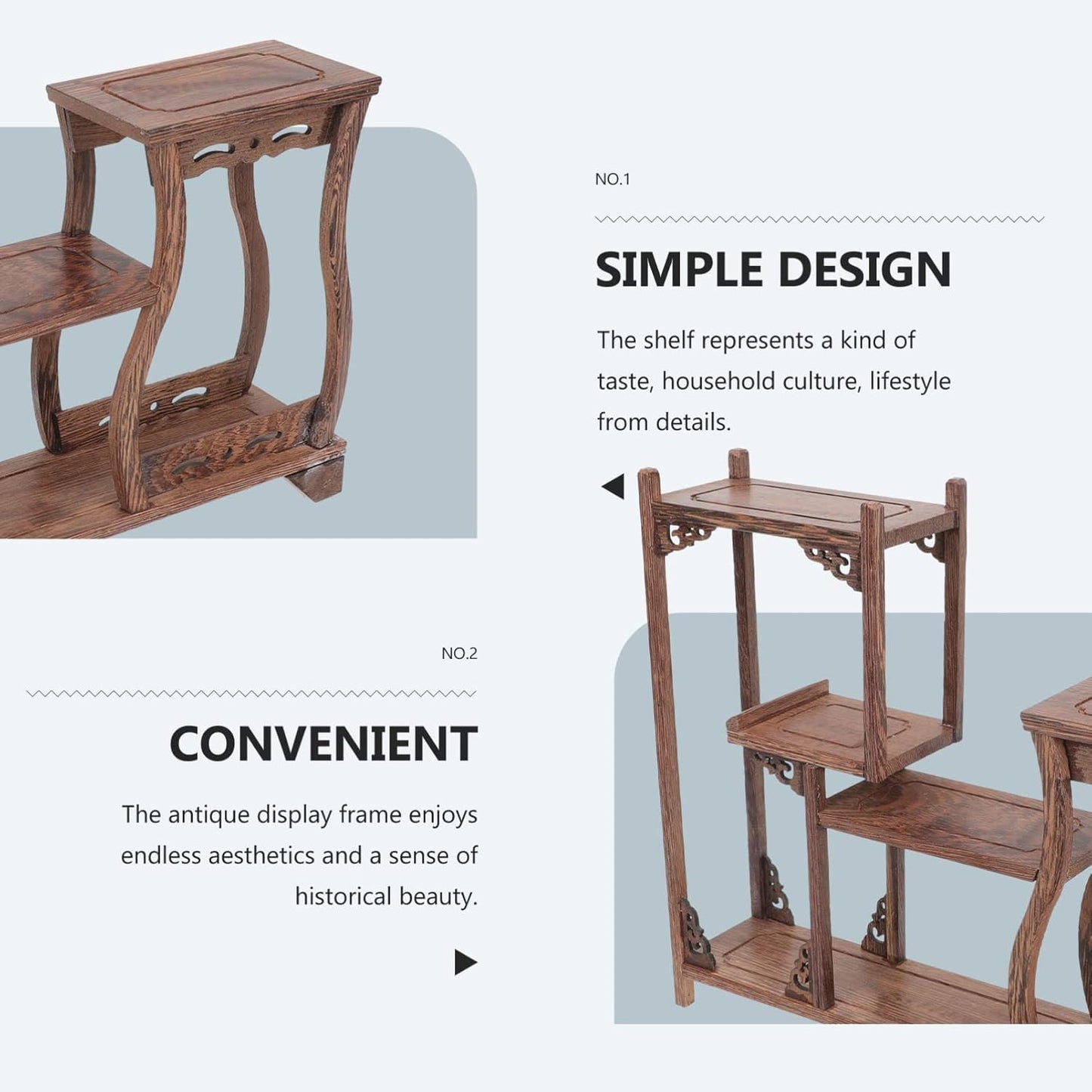 Wood Display Stand, Antique Wooden Display Shelf, Freestanding Small Bookshelf Desk Organizer for Home Office