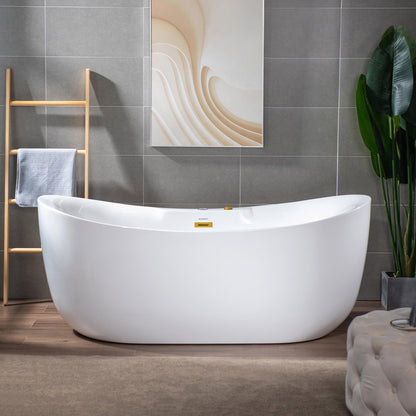 WOODBRIDGE 72" x 35-3/8" Whirlpool and Air Bath Heated Soaking Combination Tub with Adjustable Speed Air Blower and Display Control Panel, Brushed Gold Finish Trim and Drain Kit, BG400