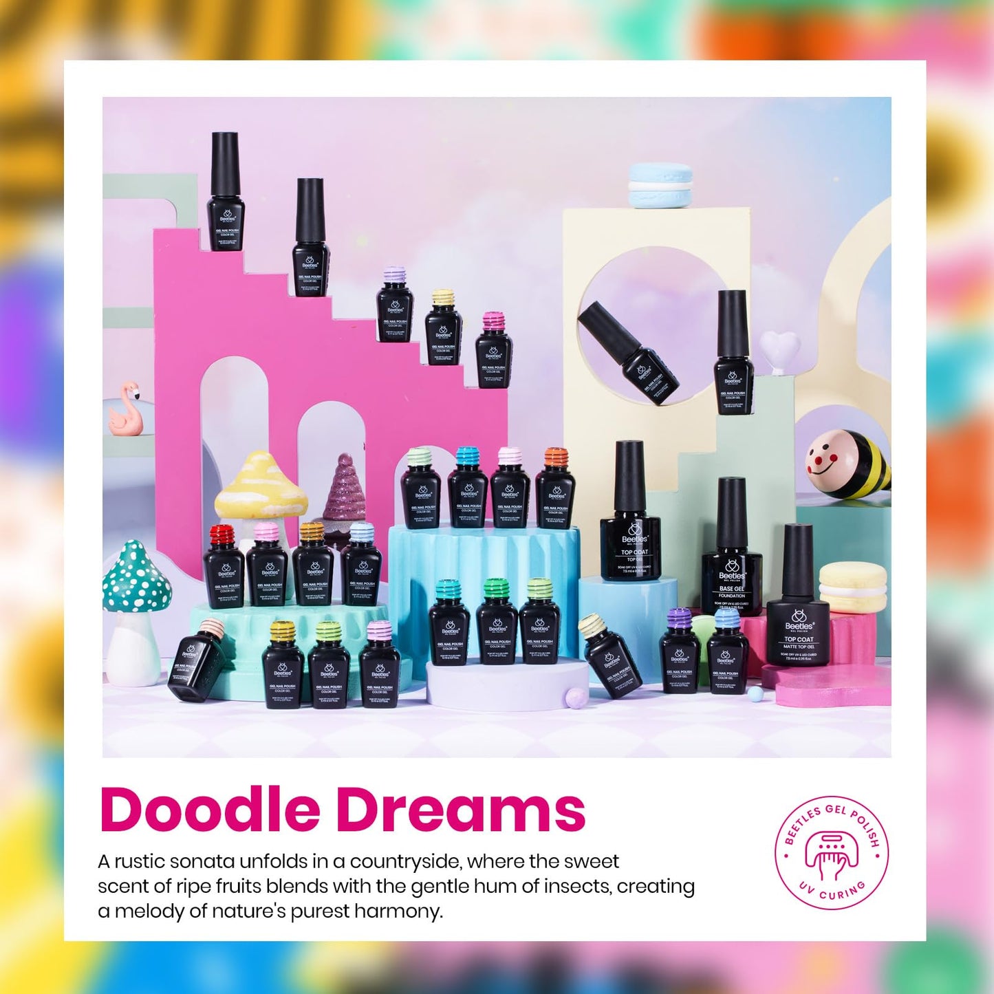 Beetles Gel Nail Polish Kit with U V Light - 80Pcs Fall Nail Fest Color Enchantment 55 Colors Gel Polish Starter Kit with Base Top Coat DIY Nails Stickers Manicure Tools Gift for Women Teens Girls