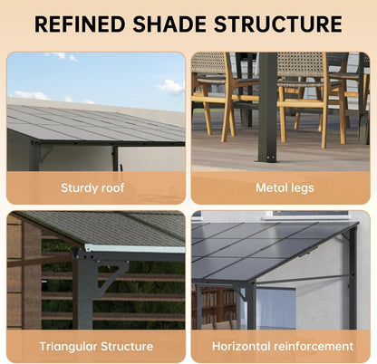10'X10' Hardtop Wall Mounted Gazebo with Gutters & Galvanized Steel Roof, 60MPH Wind Resistance, Lean to Gazebo Pergola with Sloped Roof for Deck, Porch, Backyard and More, Black