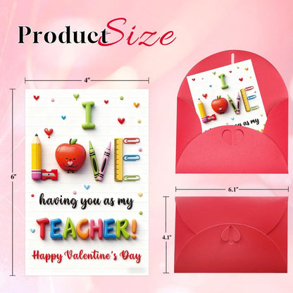 WALENGIF Teacher Valentine Day Card - Happy Valentine's Day Gifts for Teachers Cute Valentines Day Teacher Greeting Cards with Envelope Valentines Day Teacher Gift from Students Kids