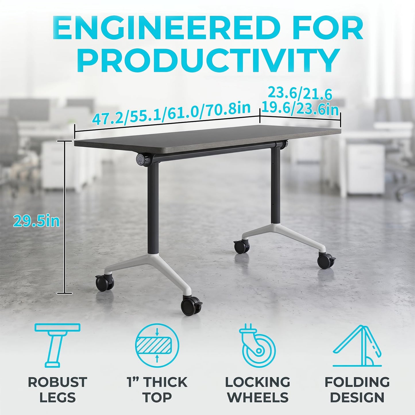 JNMDLAKO Modular Folding Conference Table with Locking Wheels, 10 Pack Flip Top Mobile Training Table, Modern Meeting Seminar Tables for Office, Hotel Conference Room(10,Grey,47" L x 23" W x 29" H)