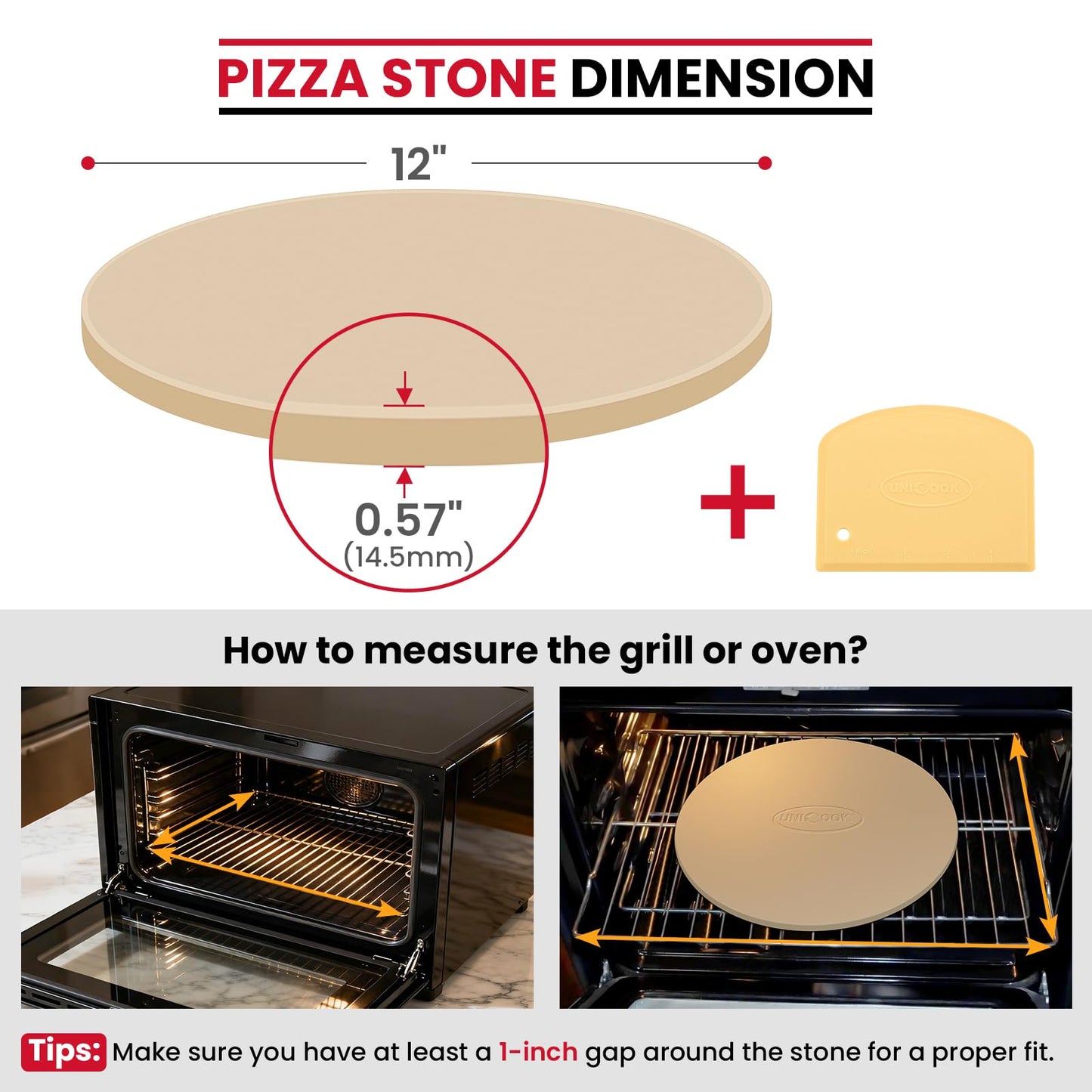 Unicook 12 Inch Round Pizza Stone, Heavy Duty Cordierite Bread Baking Stone for RV Oven, Grill and Toaster Oven, Ideal for Baking Crisp Crust Pizza, Bread, Cookies and More