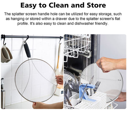 Splatter Screen for Frying Pan - 9.8" 11.4" 13" Stainless Steel Fine Mesh Grease Splatter Guard with Silicone Handle, Hot Oil Splash Guard for Cooking to Prevent Oil Splatter, Safe Cooking