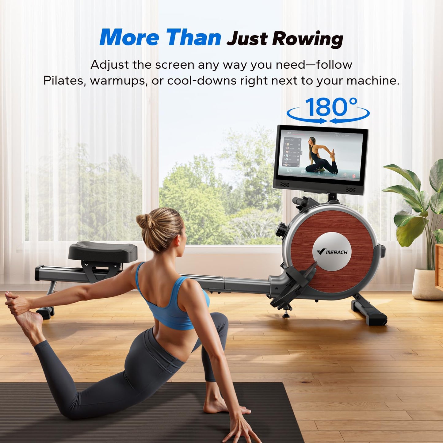 MERACH Rowing Machine with 15.6" HD Rotating Screen, Magnetic Rowing Machines for Home, 16 Levels Rower Machine of Quiet Resistance, Dual Slide Rail with Max 350lbs Weight Capacity, App Compatible