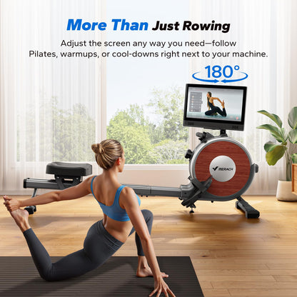 MERACH Rowing Machine with 15.6" HD Rotating Screen, Magnetic Rowing Machines for Home, 16 Levels Rower Machine of Quiet Resistance, Dual Slide Rail with Max 350lbs Weight Capacity, App Compatible