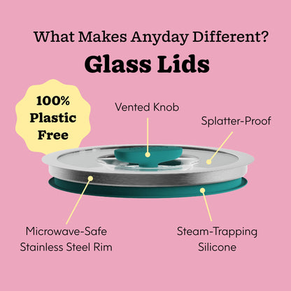 Anyday 4-Cup Microwave Cookware & Glass Container with Glass Lid, Plastic-Free Deep Food Storage | Stackable Airtight Steamer with Vented Lid for Microwave-Safe Reheating, Steaming Vegetables & Rice