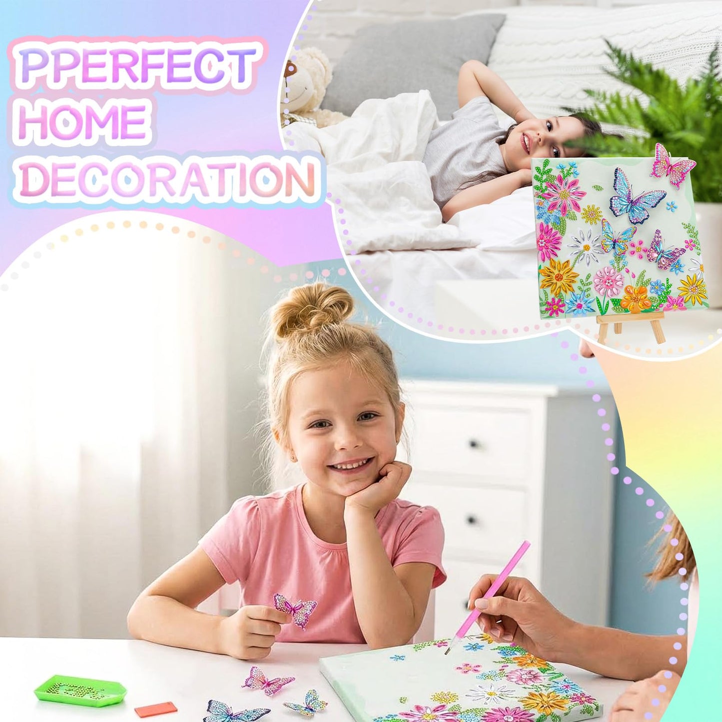 Ovveroche Arts and Crafts for Kids Ages 8-12, Butterfly Diamond Art Kits with Stand, 6 7 8 9 10 11 Year Old Girls Birthday Gifts 3D DIY Big Gem Dots Paintings for Teen Adult Beginner Home Wall Decor
