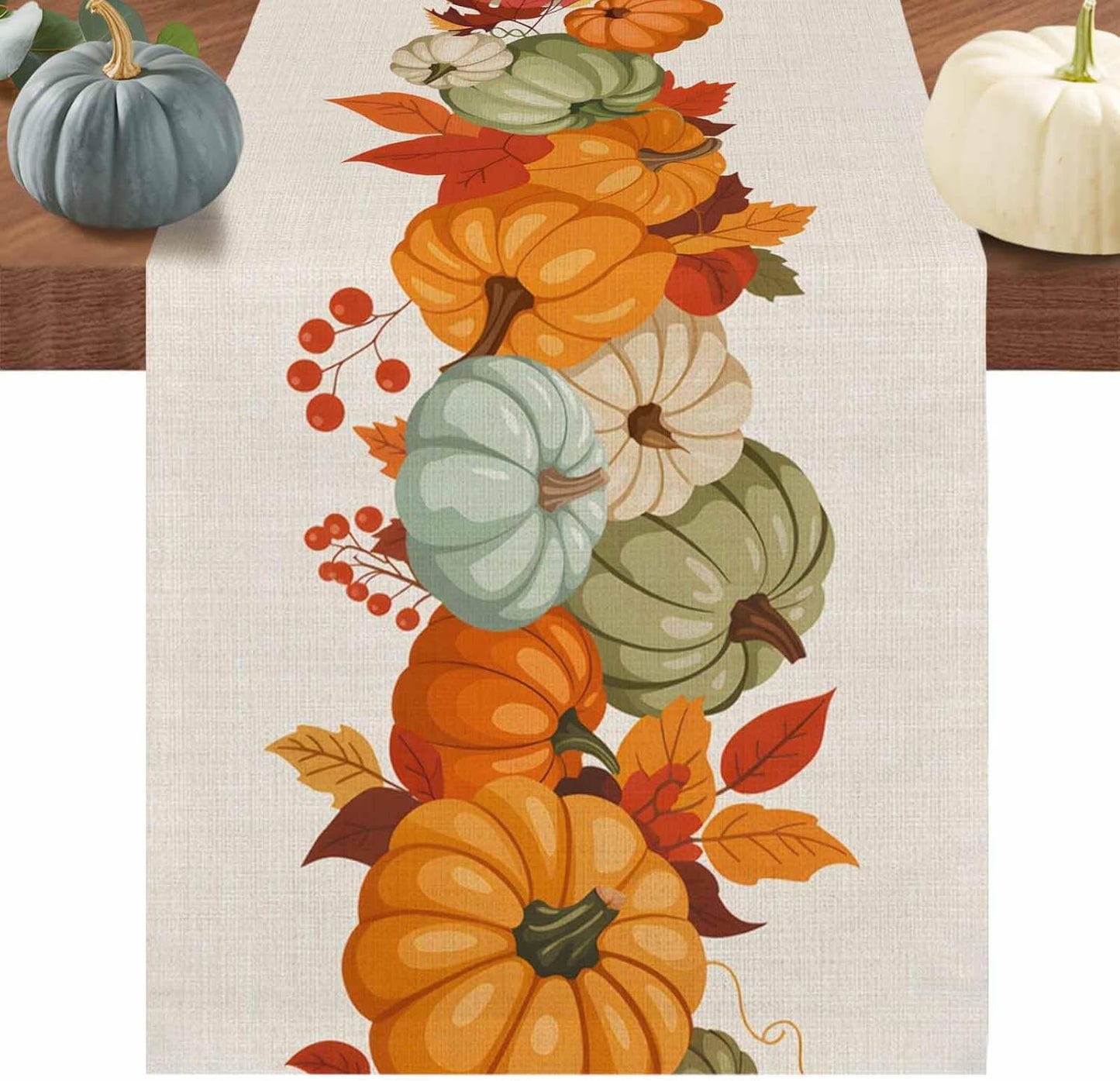 LooPoP 36 Inches Autumn Maple Leaves Harvest Pumpkin Table Runners Long Washable Thanksgiving Table Runner for Round