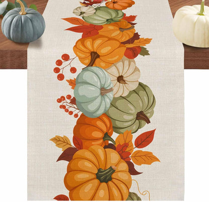LooPoP 36 Inches Autumn Maple Leaves Harvest Pumpkin Table Runners Long Washable Thanksgiving Table Runner for Round
