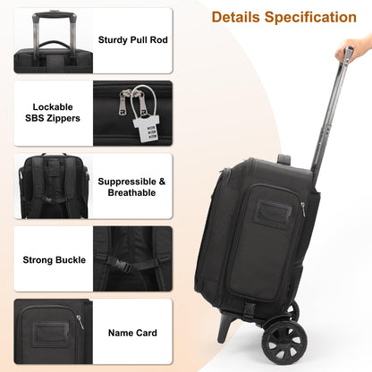 Relavel Rolling Makeup Case with Makeup Brush Case, Large Make Up Travel Organizer with 2 big Wheels, Professional Lockable Makeup Artist Backpack with Adjustable Dividers for Daily Use, Trip - Black