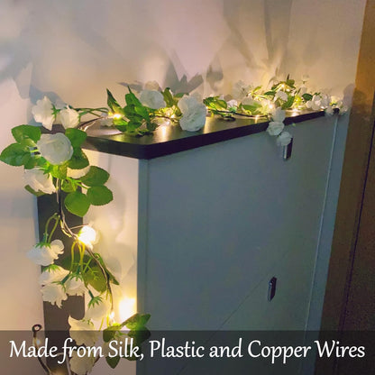 20 6FT Fielegen LED Rose Flower String Lights with Timer, Artificial Flower Garland with Lights Hanging Floral Garland