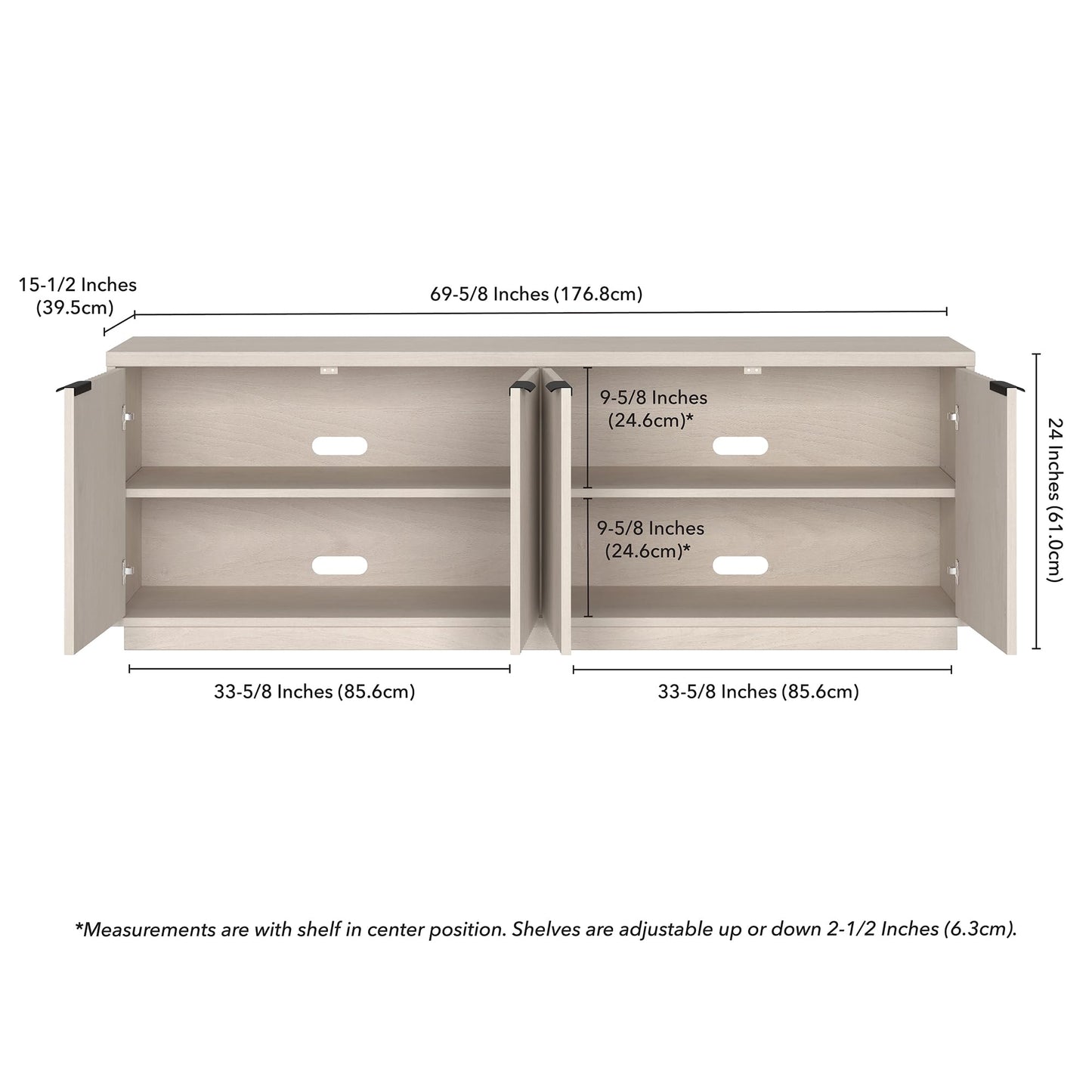 Henn&Hart Fluted TV Stand for TVs up to 78" with 2 Ribbed Storage Cabinets and Adjustable Shelves for Living Room, Family Room, or Office, Beech White
