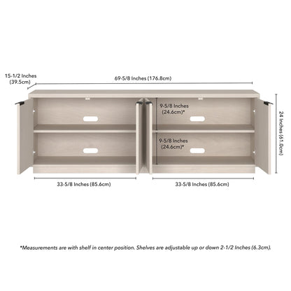 Henn&Hart Fluted TV Stand for TVs up to 78" with 2 Ribbed Storage Cabinets and Adjustable Shelves for Living Room, Family Room, or Office, Beech White