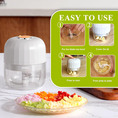 Electric Garlic Chopper 250ml, Mini Cordless Food Processor with 304 Stainless Steel Blade