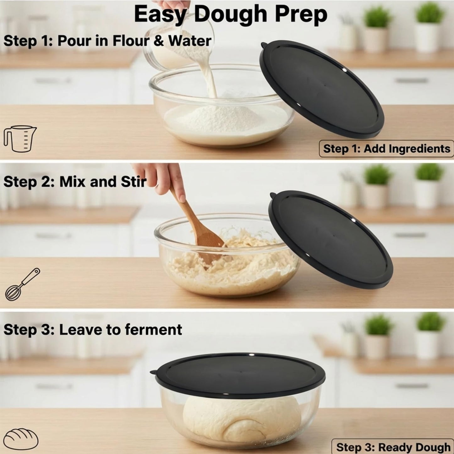 Zombcame Large Glass Mixing Bowl for Sourdough, 6.2QT with Lid – Big Capacity Clear Bowl for Sourdough, Baking, Salad Prep & Food Storage