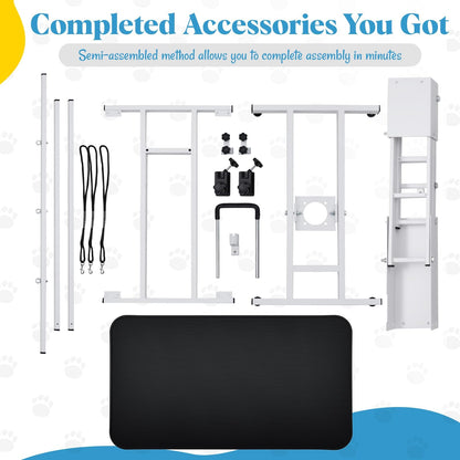 GarveeHome 43.6 in Pet Grooming Table for Large Dogs, Heavy Duty Height Adjustable Dog Grooming Table With Overhead Arm & Noose Height Range 22 in -39 in, Maximum Capacity Up to 350 LBS, White