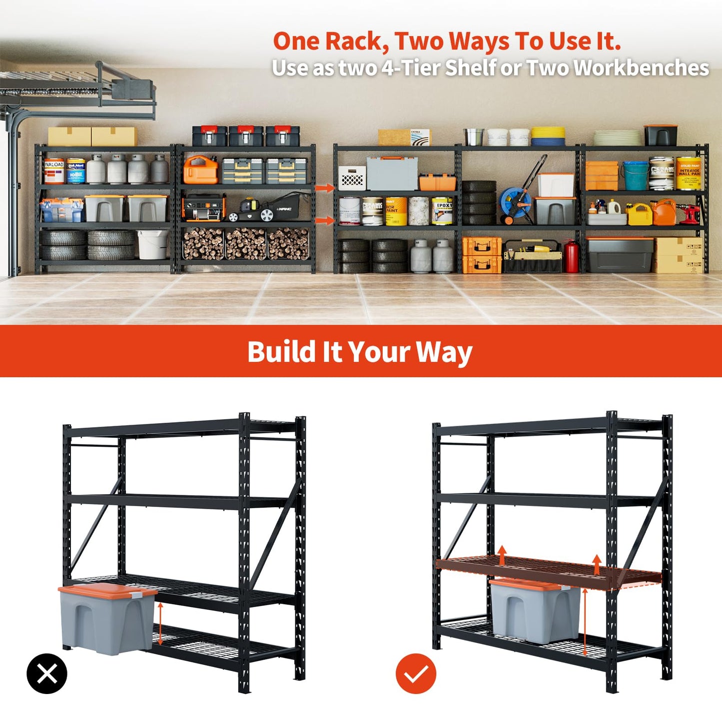 DYNALOAD 8000 Lbs Heavy Duty Garage Shelving, 4-Tier Adjustable Metal Storage Shelves, Industrial Steel Rack for Garage Basement Warehouse, 77" W x 24" D x 72" H
