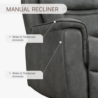 KISLOT Leather Recliner Chair, 360° Swivel Rocker Faux Leather Manual Recliner with Adjustable Backrest & Footrest Ergonomic Single Lounge Chair for Living Room, Bedroom, Home Theater