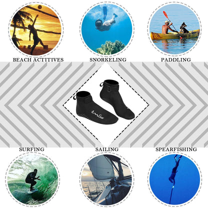 Neoprene Beach Booties - 3mm Glued Blind Stitched Anti-Slip Wetsuit Boots - Fin Swim Socks for Water Sports & Outdoor Activities (3mm Low Cut/Black, S)