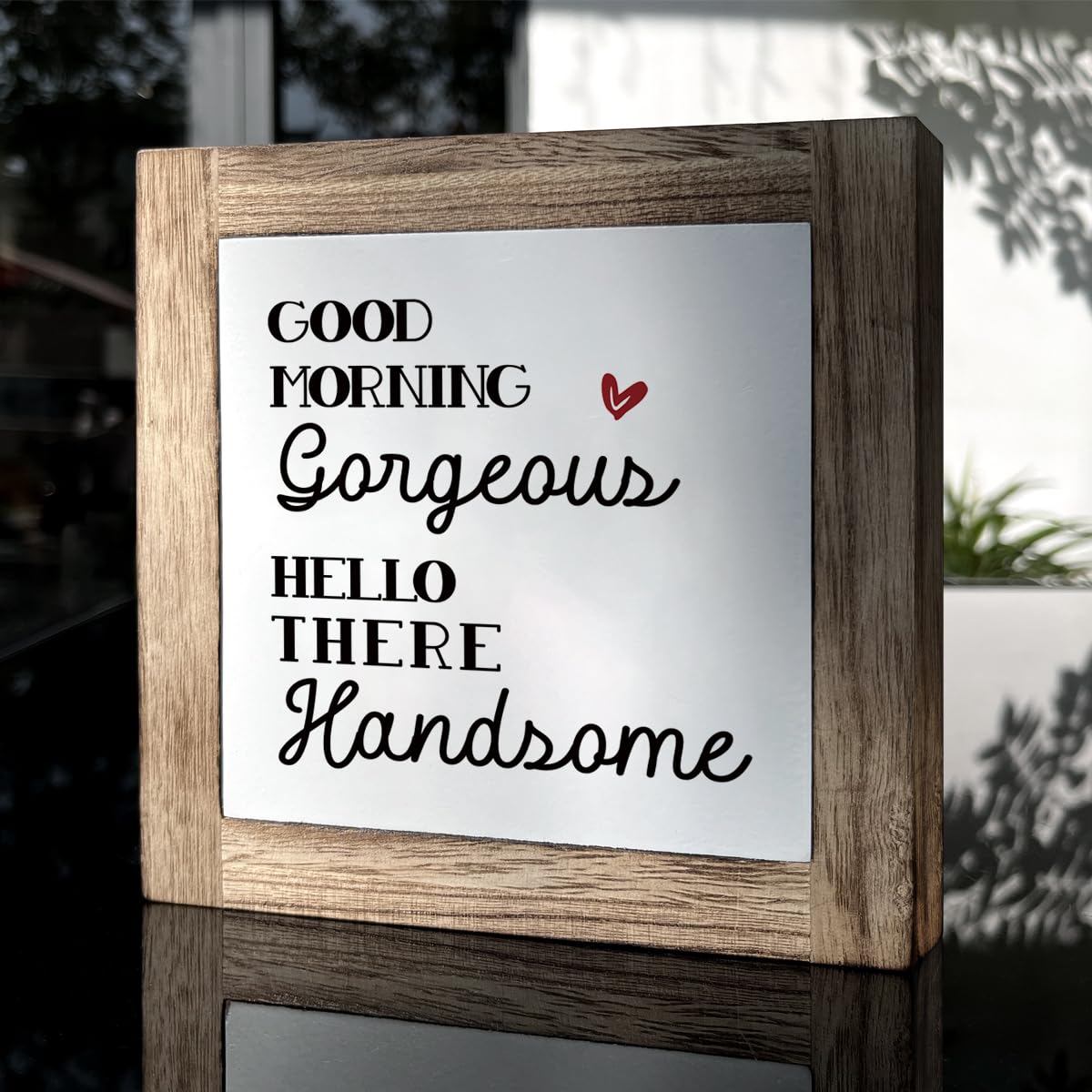 Farmhouse Table Decor, Funny Wood Sign, Decorative Wooden Signs and Plaques, Bathroom Decor, Rustic Home Decors, Good Morning Gorgeous Hello There Handsome Sign 5.9×5.9×0.7inches
