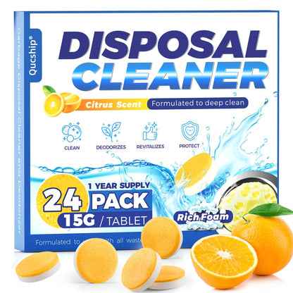 Garbage Disposal Cleaner and Deodorizer Tablets - 24 Pack, Powerful XXL Foaming Disposal Cleaner - Citrus Scented Foam, Natural Garburator & Sink Freshener, Septic Safe Kitchen Drain Cleaning Care