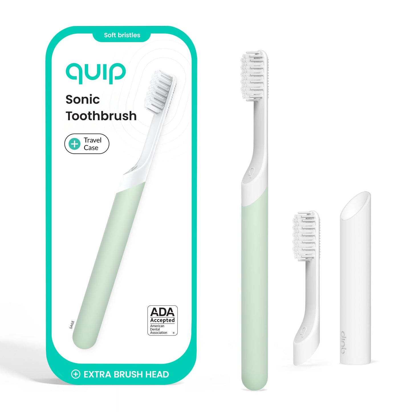 Quip Sonic Electric Toothbrush for Adults - Time Travel & Soft Bristles with Travel Case & Replacement Brush Head - 3 Month Battery Life, Plastic Handle - Magenta