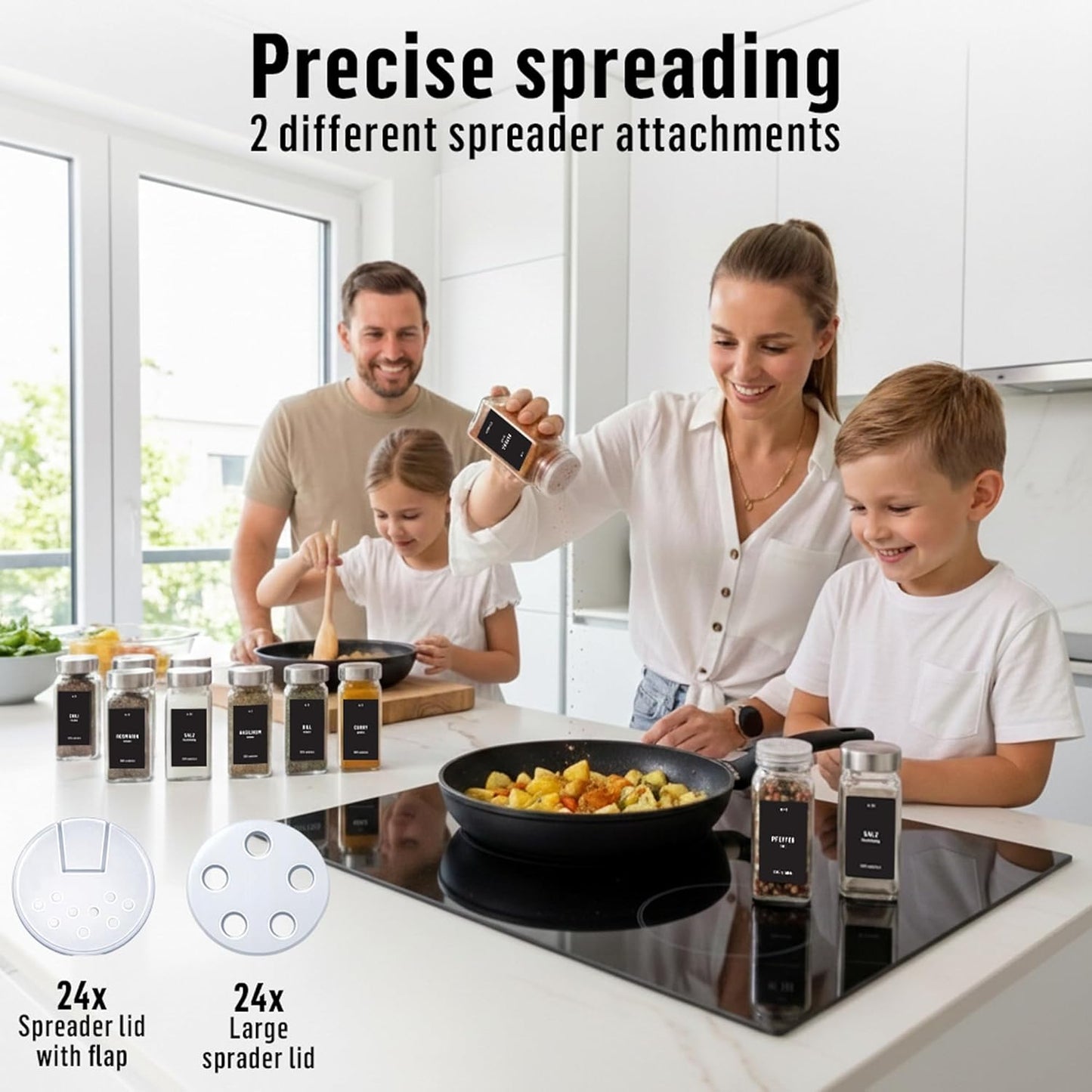 24 4oz 280 Deco haus Glass Spice Jars with Label x [LABELS incl] Spice Containers with Labels, Shaker Lids, Funnel