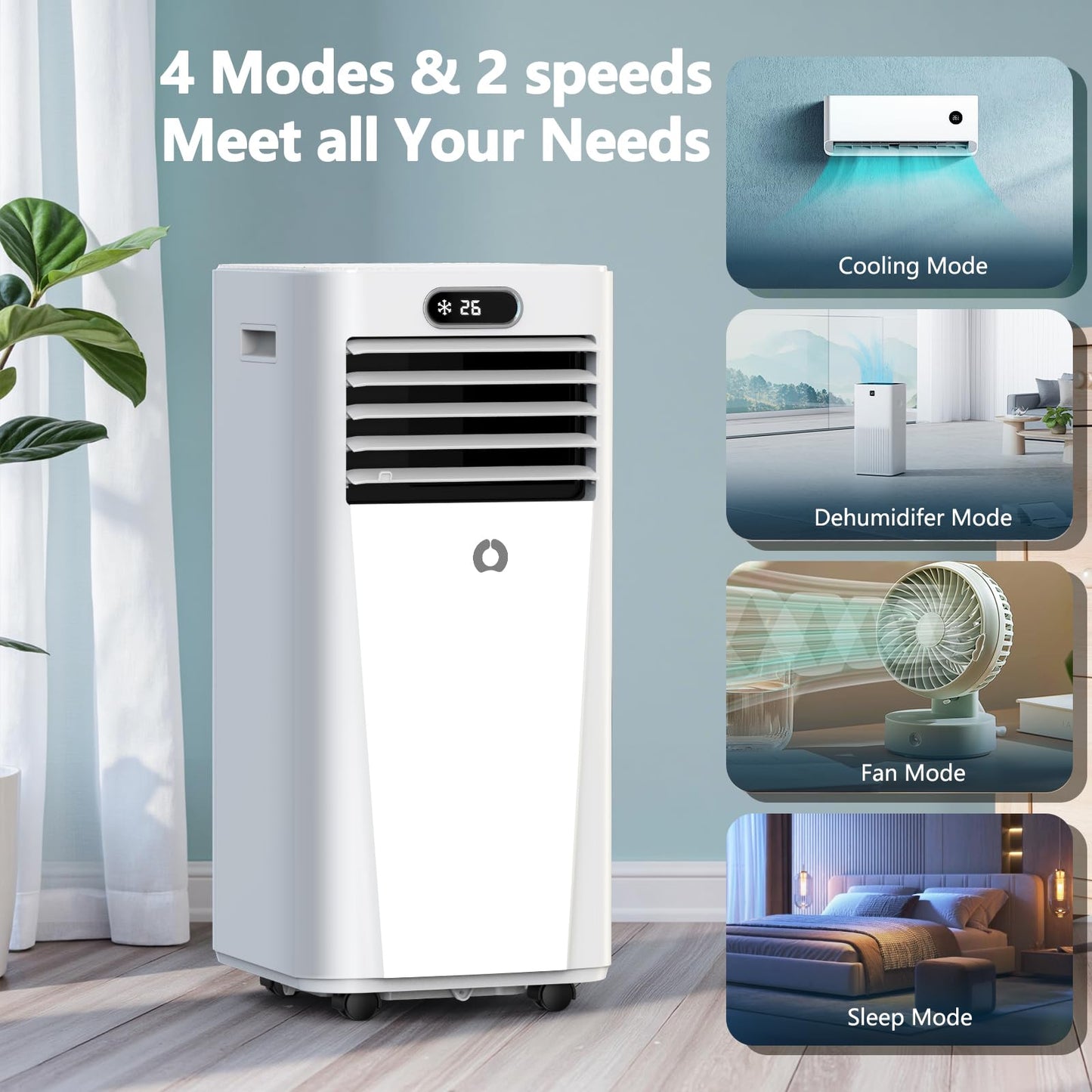 Portable Air Conditioners,10,000 BTU 3-in-1 Portable AC unit for Rooms up to 450 Sq. Ft, Featuring 24H Timer, Smart Sleep Mode, Window Kits Included, Perfect for Bedrooms, Kitchens, and Apartments