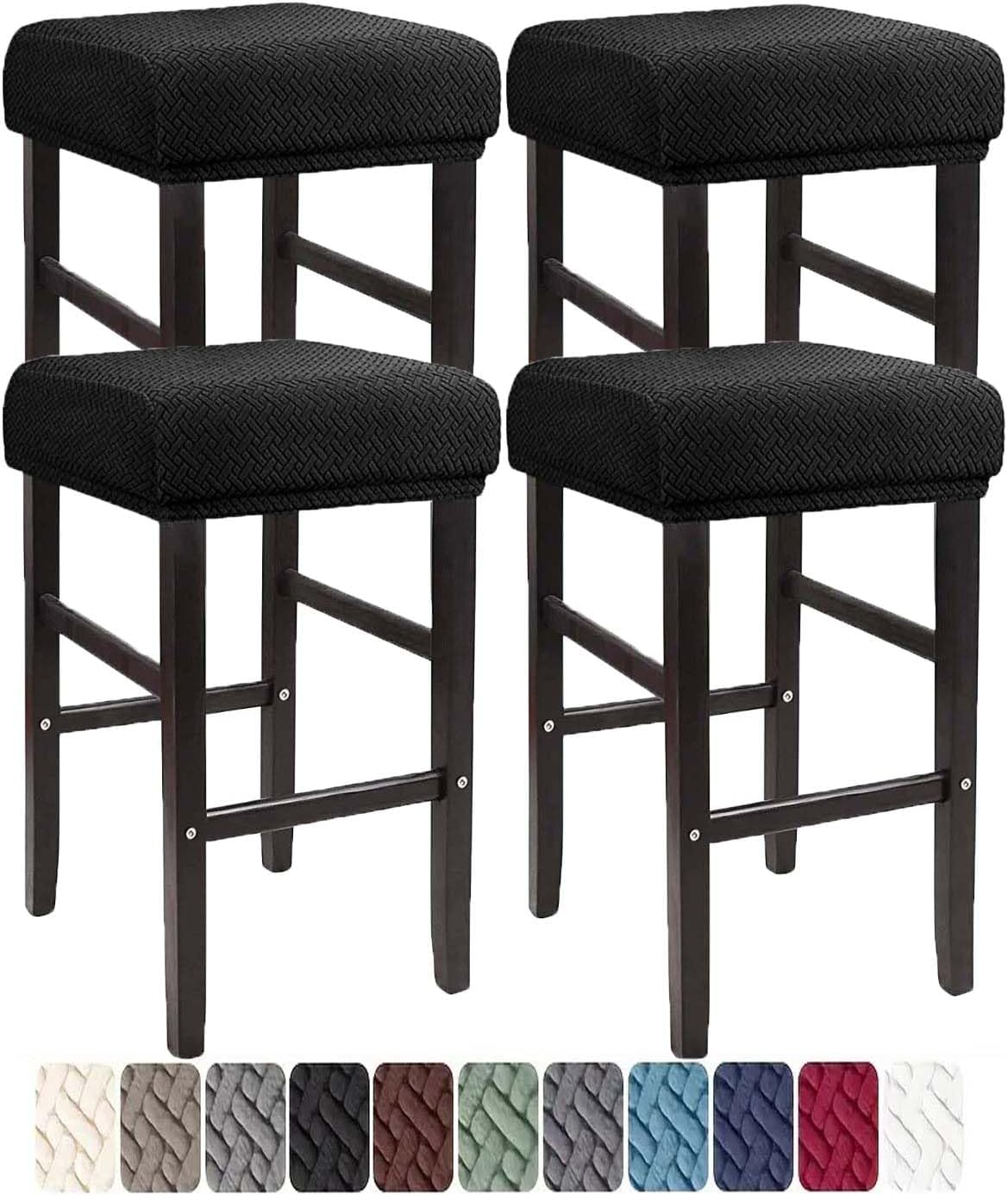 LIULIWEIFA Set 4/2/1 Counter 4pcs Bar Stool Covers Rectangle of Saddle Slipcover Cushion Stretch Vanity Cover Washable