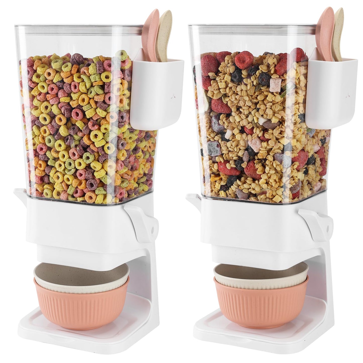 Osacoe Cereal Dispenser Countertop 2 Pack with Bowls Spoons Cutlery Box,5.5 QT Dry Food Dispenser Snack Organizer Containers Storage with Lids for Pantry Kitchen Organization Oatmeal Nut Granola Candy