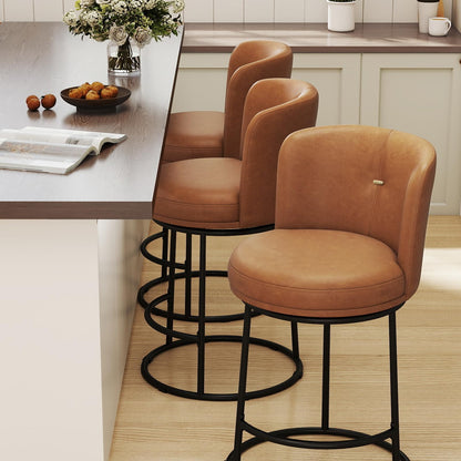 SAECKBERG Swivel Counter Height Bar Stools Set of 4, 26" H Modern Bar Stools for Kitchen Island Counter, Upholstered Barstools with Backs, Counter Height Chairs （Brown, Faux Leather）