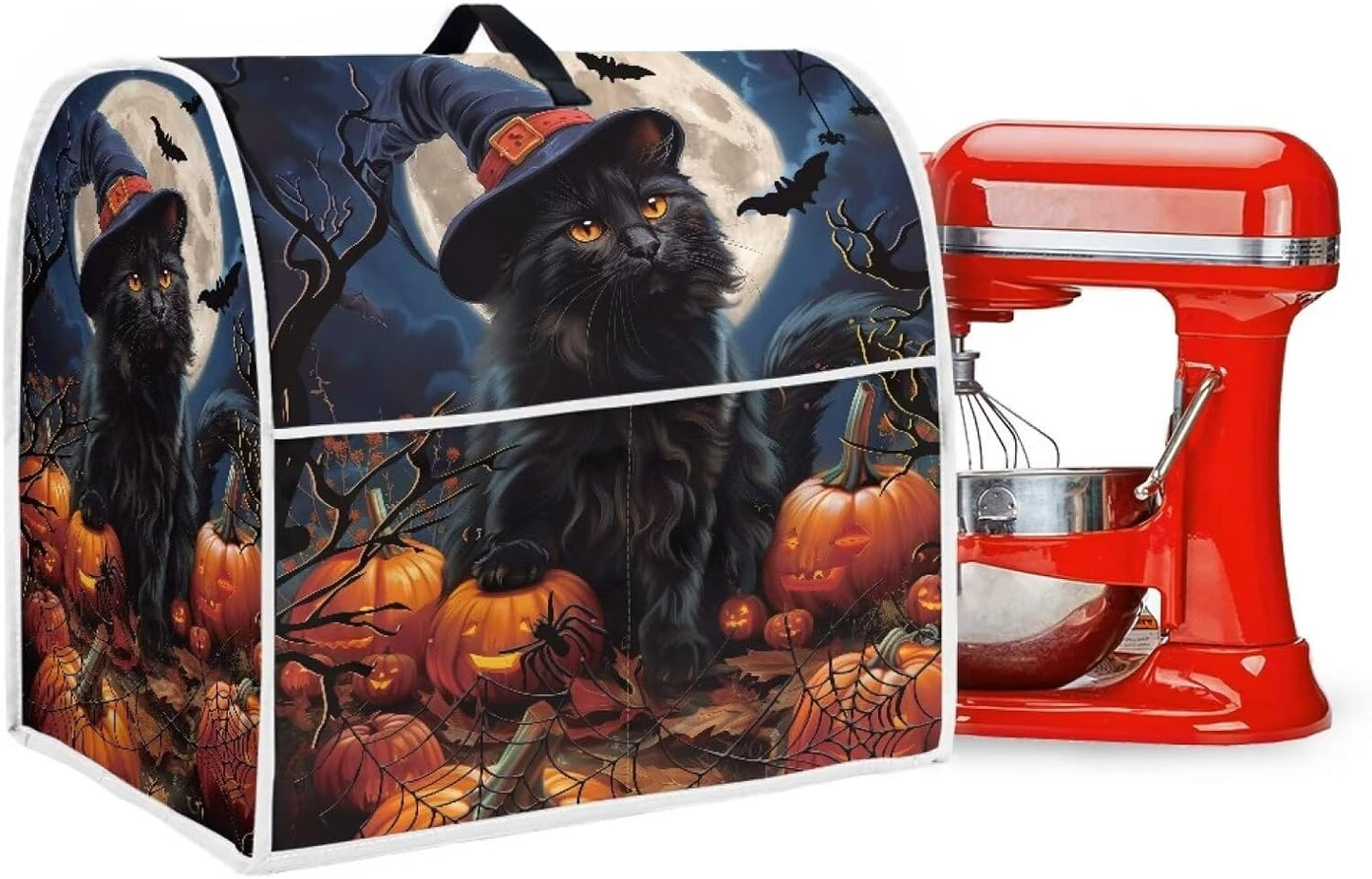 Black Cat Stand Mixer Cover, 6-8 Quart Pumpkin Bat Kitchen Appliance Covers for Dust Protection
