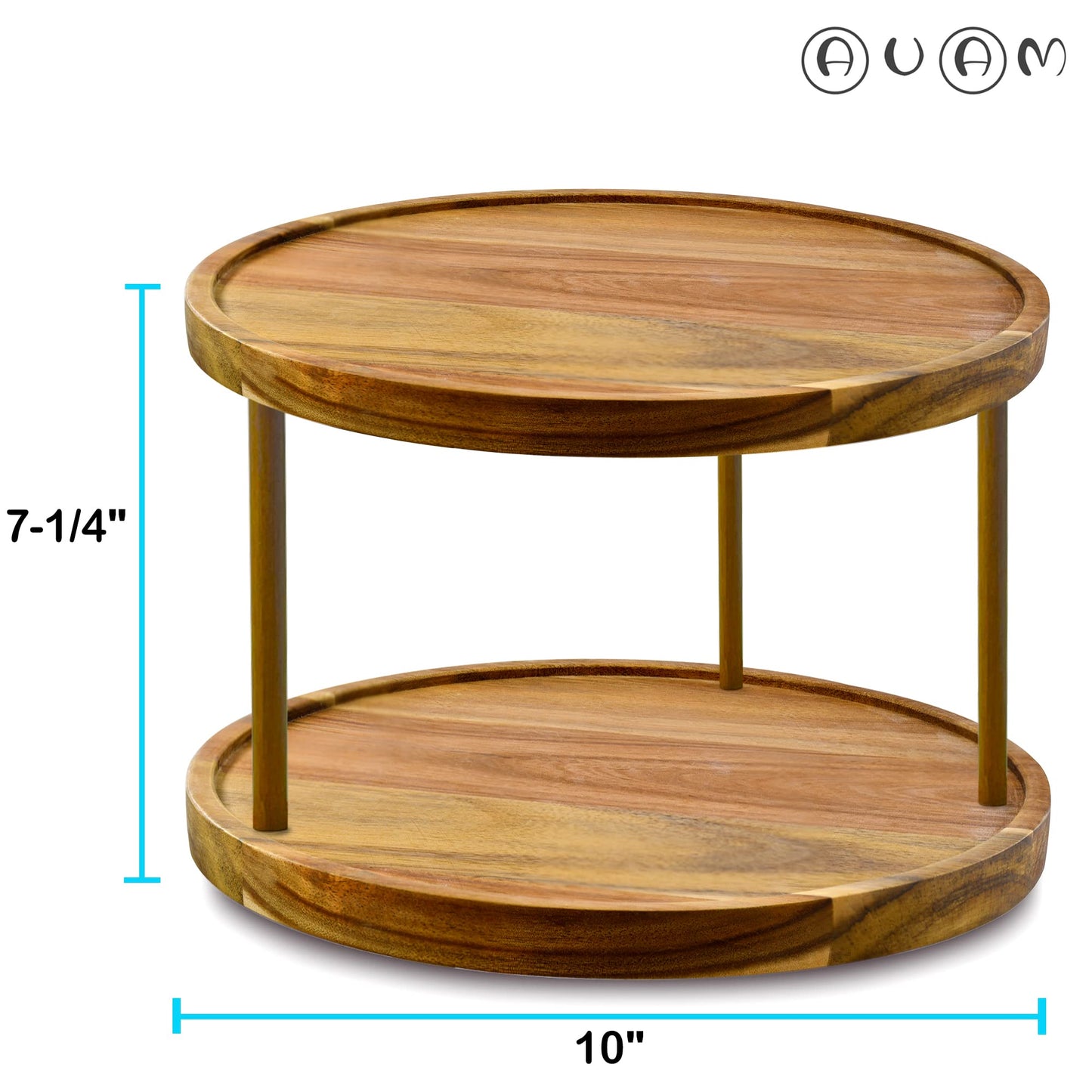 10" Two-Tier Acacia Wood Lazy Susan Organizer Kitchen Turntable for Cabinet Pantry Table Organization