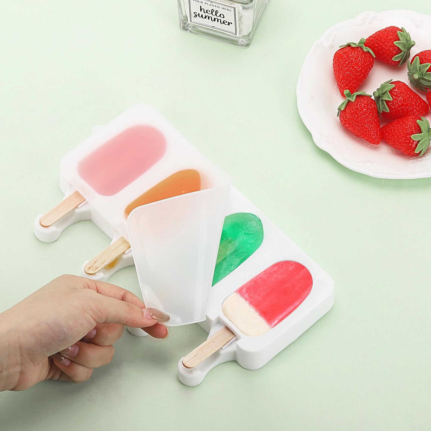 3 Set Small Popsicles Molds with Lids and 100 Pieces Wooden Popsicles Sticks, 4 Cavities Silicone Ice Cream Molds for Making Cakesicles, Cake Pops, Ice Cream - BPA Free