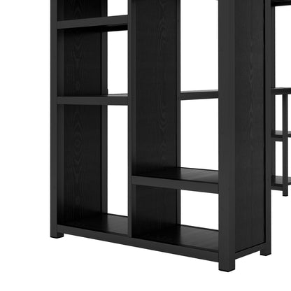 Bellemave Metal Twin XL Size Loft Bed with Desk and Wardrobe,Heavy Duty Loft Bed Frame with Storage Shelves for Kids,Teens,Adults, Space Saving,Black