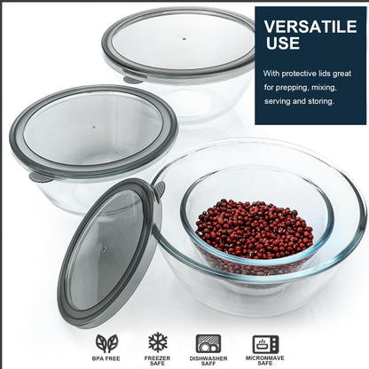 M MCIRCO Glass Mixing Bowls with Lids, 4 Packs Glass Bowl Set, Nesting Bowls for Meal Prep, Food Storage, Bowls For Cooking, Baking, BPA-Free, 0.8/1.7/2.9/4.8 Qt