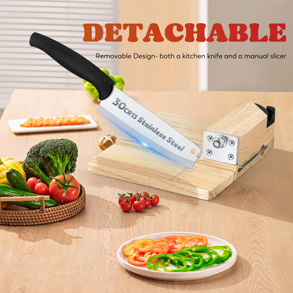Moongiantgo Biltong Slicer Jerky Slicer Cutter with Built-in Knife Sharpener Detachable Knife Rubber Wood Base for Beef Jerky Deli Delicatessen Bacon Hard Fruits Vegetables Herb Ginseng Pastry